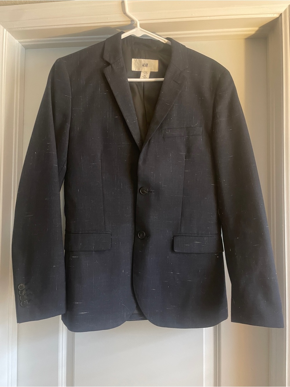 H&M Dark Navy Textured Blazer Sport Coat Two Button Notch Lapel Mens Size 36R